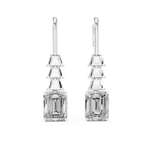 Emerald cut moissanite drop earrings in white 925 sterling silver, view 4