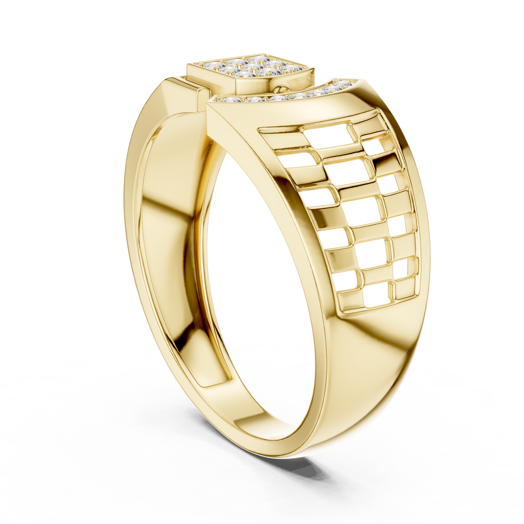 Men's Square Pavé Panel Asymmetric Moissanite Band in yellow 925 sterling silver, view 1