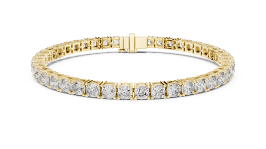 Square Cushion Cut Moissanite Tennis Bracelet in yellow 925 sterling silver, view 1