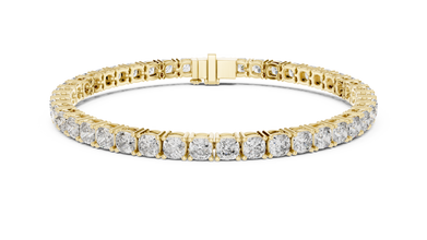 Square Cushion Cut Moissanite Tennis Bracelet in yellow 925 sterling silver, view 1