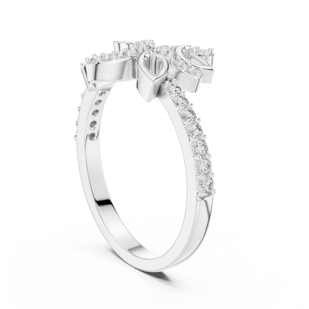 Pavé Leaf Vine Bypass Moissanite Ring in white 925 sterling silver, view 1