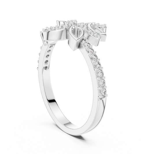 Pavé Leaf Vine Bypass Moissanite Ring in white 925 sterling silver, view 1