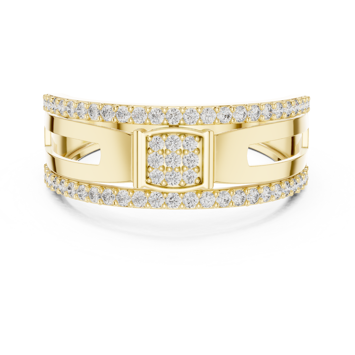 Square Cluster Double-Row Moissanite Band in yellow 925 sterling silver, view 4
