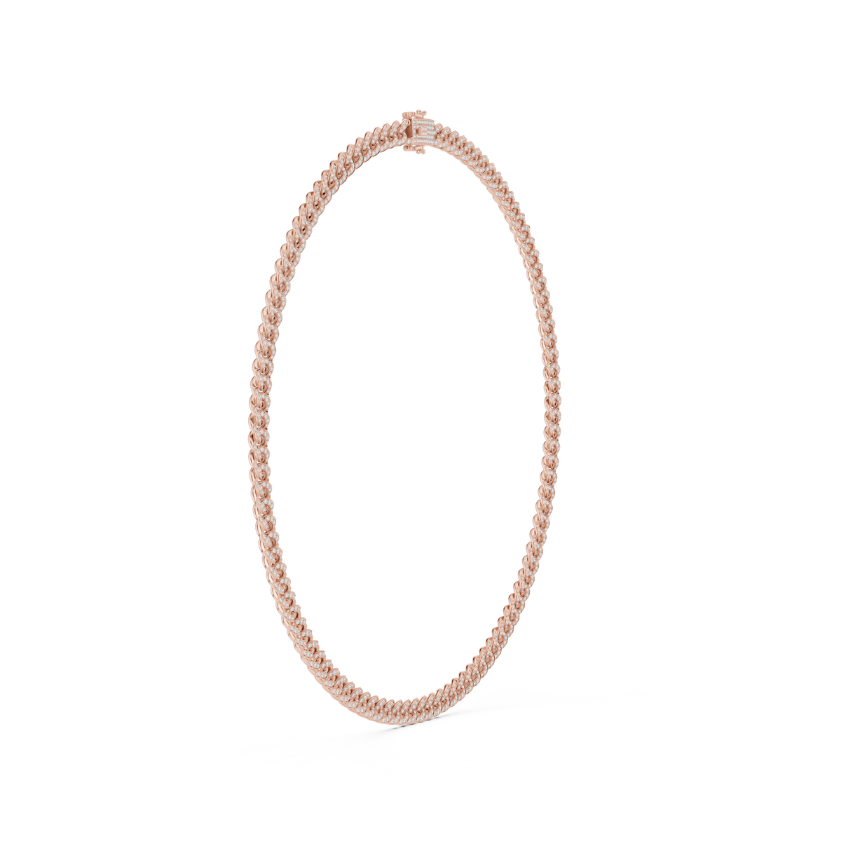 Pave Cuban Link Chain Necklace in rose 925 sterling silver, view 3