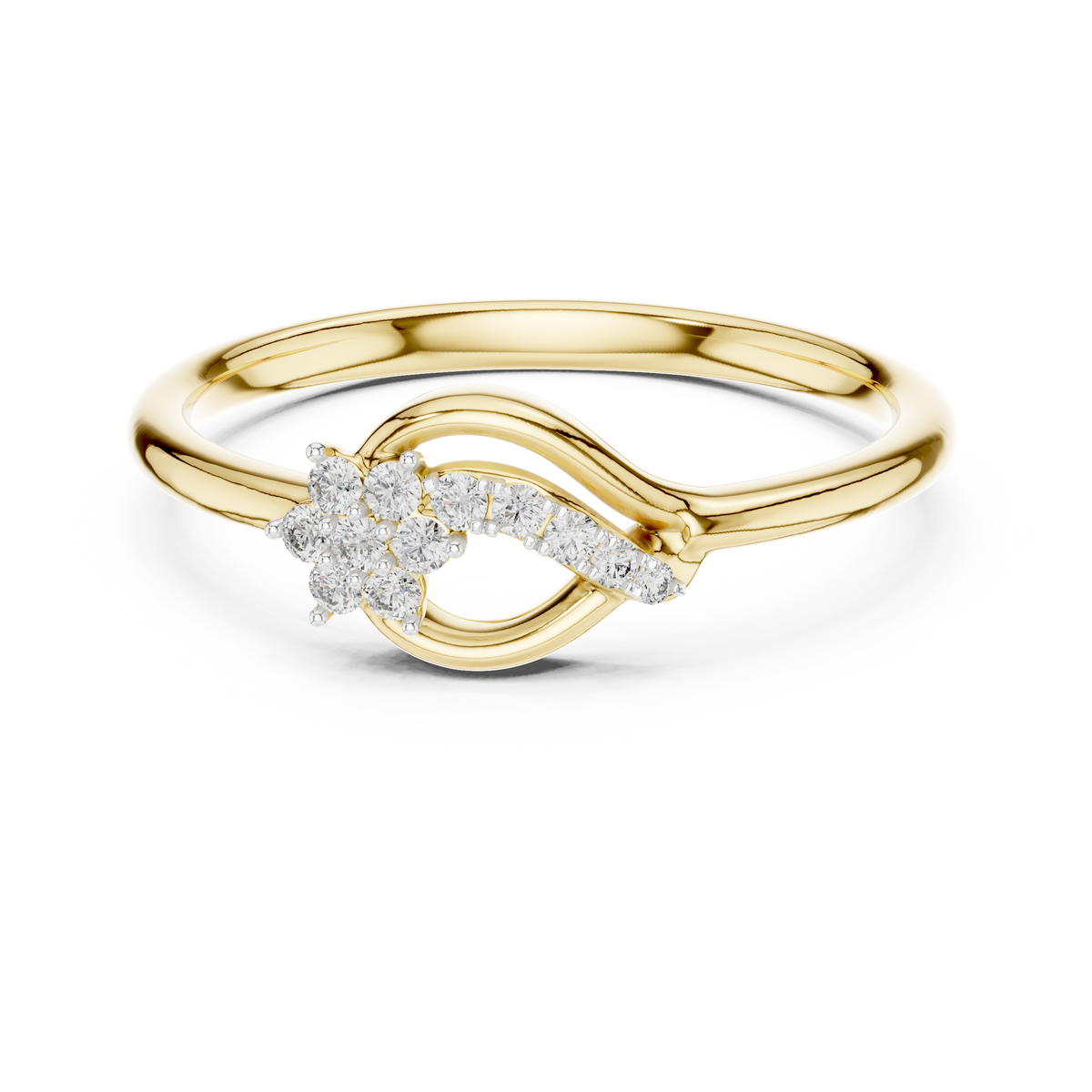 Flower Cluster Teardrop Bypass Moissanite Ring in yellow 925 sterling silver, view 4