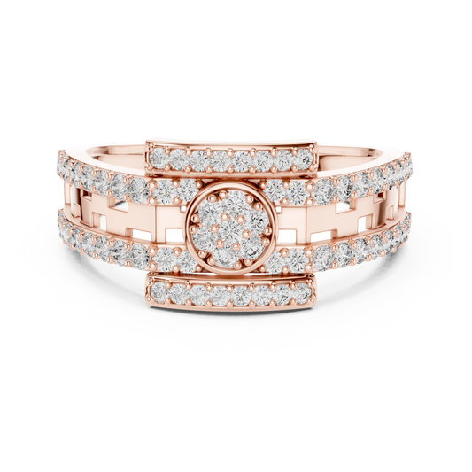 Round Cluster Multi-Row Moissanite Statement Band in rose 925 sterling silver, view 4