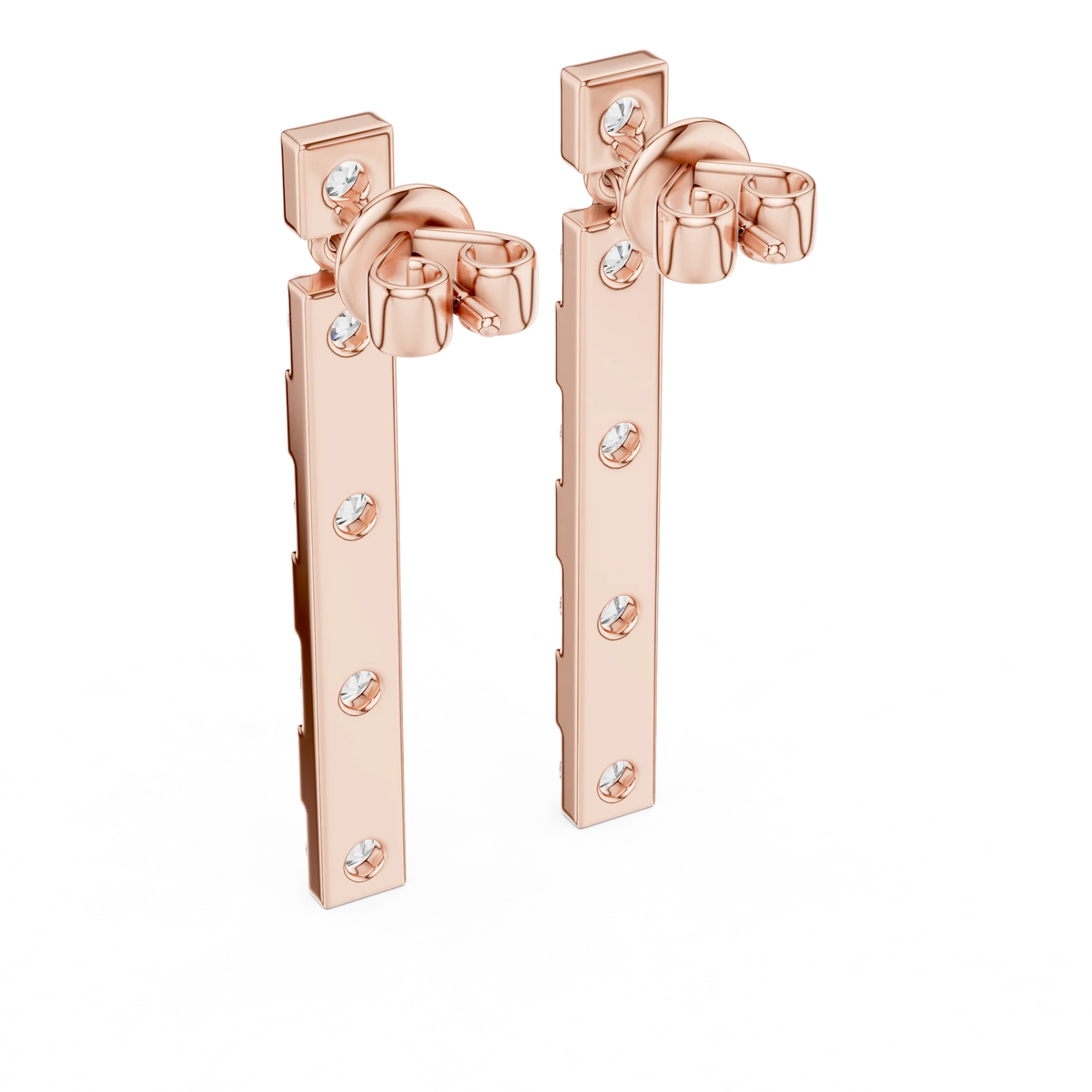 Moissanite bar drop earrings in rose 925 sterling silver, view 3
