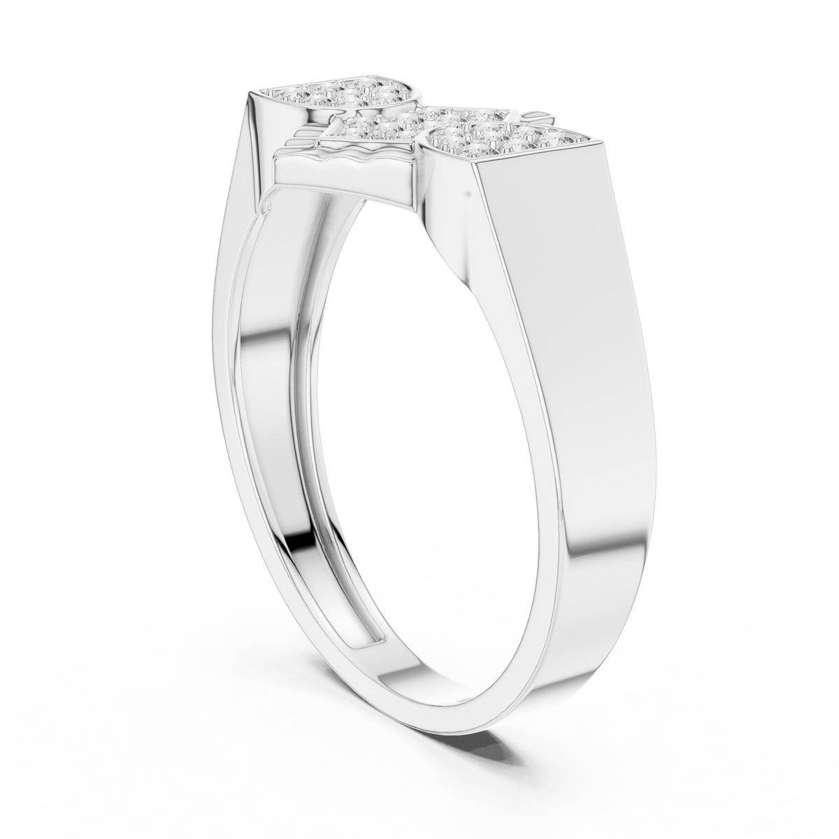 Men's Pavé Rhombus Wide Moissanite Band in white 925 sterling silver, view 1