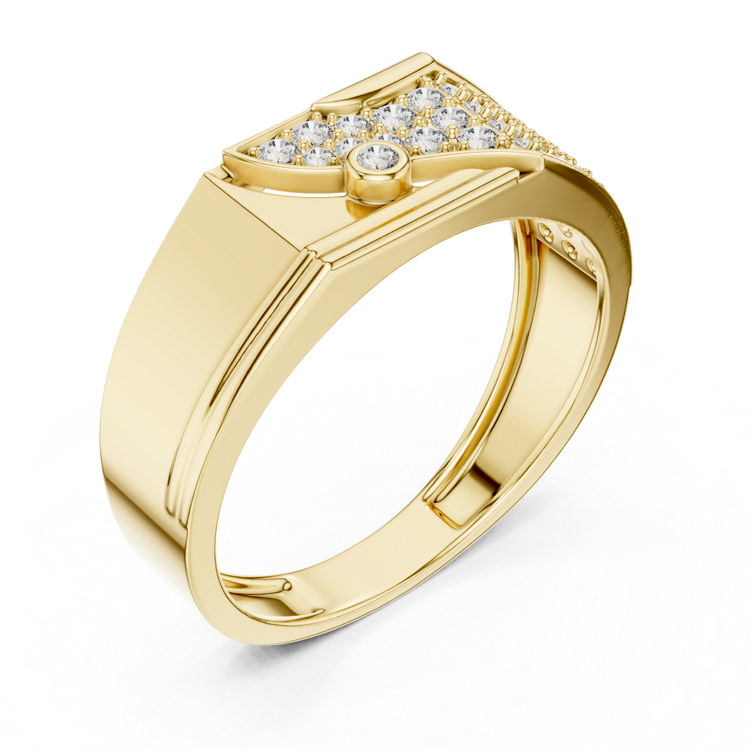 Men's Wide Pavé Panel Moissanite Band with Bezel Accent in yellow 925 sterling silver, view 2