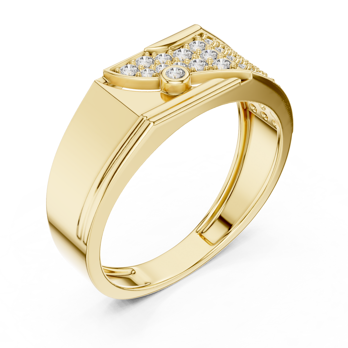 Men's Wide Pavé Panel Moissanite Band with Bezel Accent in yellow 925 sterling silver, view 2