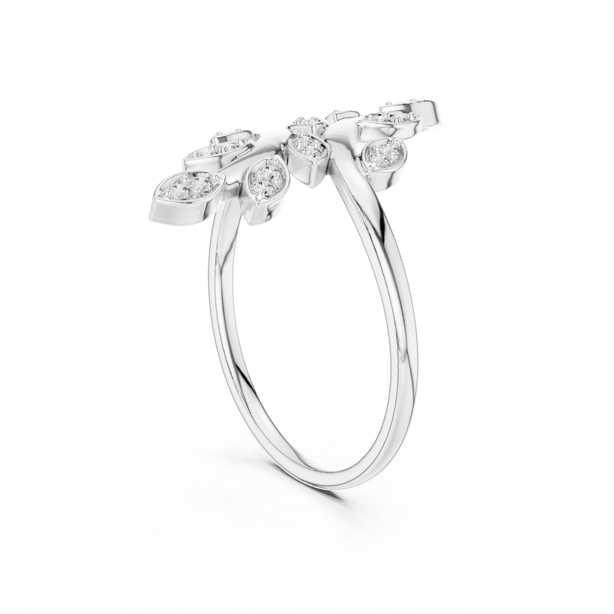 Leafy Vine Bypass Moissanite Ring in white 925 sterling silver, view 1