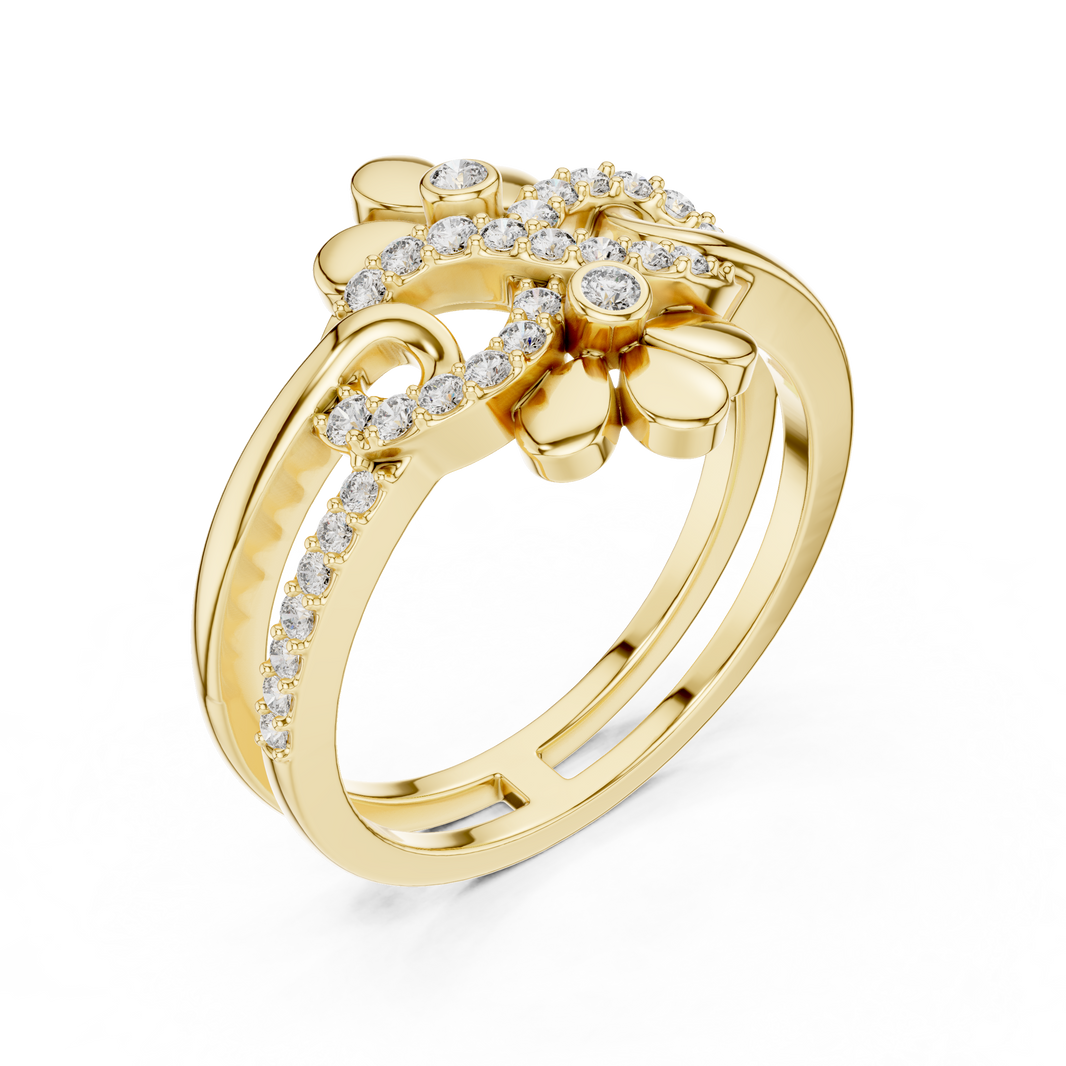 Double Flower Infinity Swirl Moissanite Ring in yellow 925 sterling silver, view 2