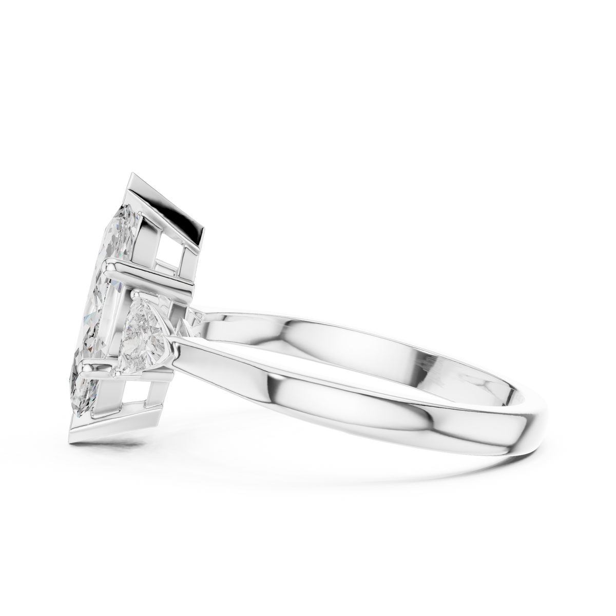 Marquise and Trillion Three Stone Moissanite Ring in white 925 sterling silver, view 3