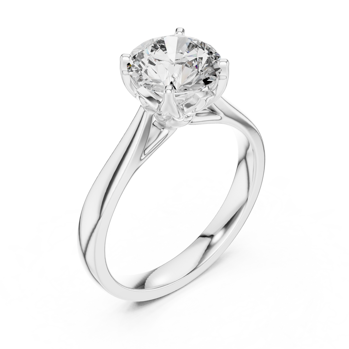 Round Cathedral Moissanite Solitaire Ring in white 925 sterling silver, view 2