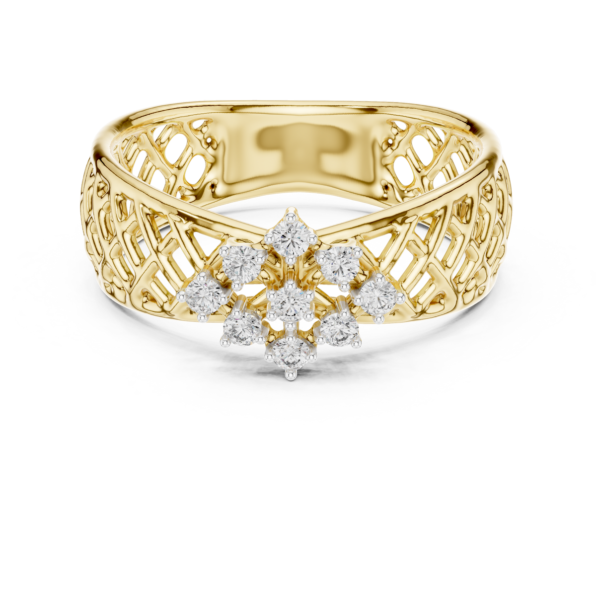 Lattice Star Cluster Moissanite Band in yellow 925 sterling silver, view 4