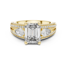 Emerald Cut Moissanite Ring with Pear Sides and Split Pavé Shank in yellow 925 sterling silver, view 4