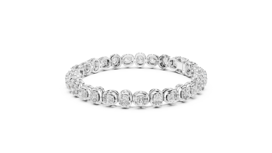 Cushion Cut Moissanite Tennis Bracelet in white 925 sterling silver, view 2