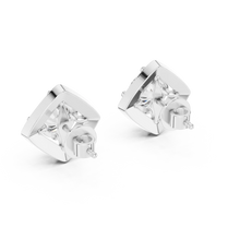 Round moissanite square halo stud earrings in white 925 sterling silver, view 3