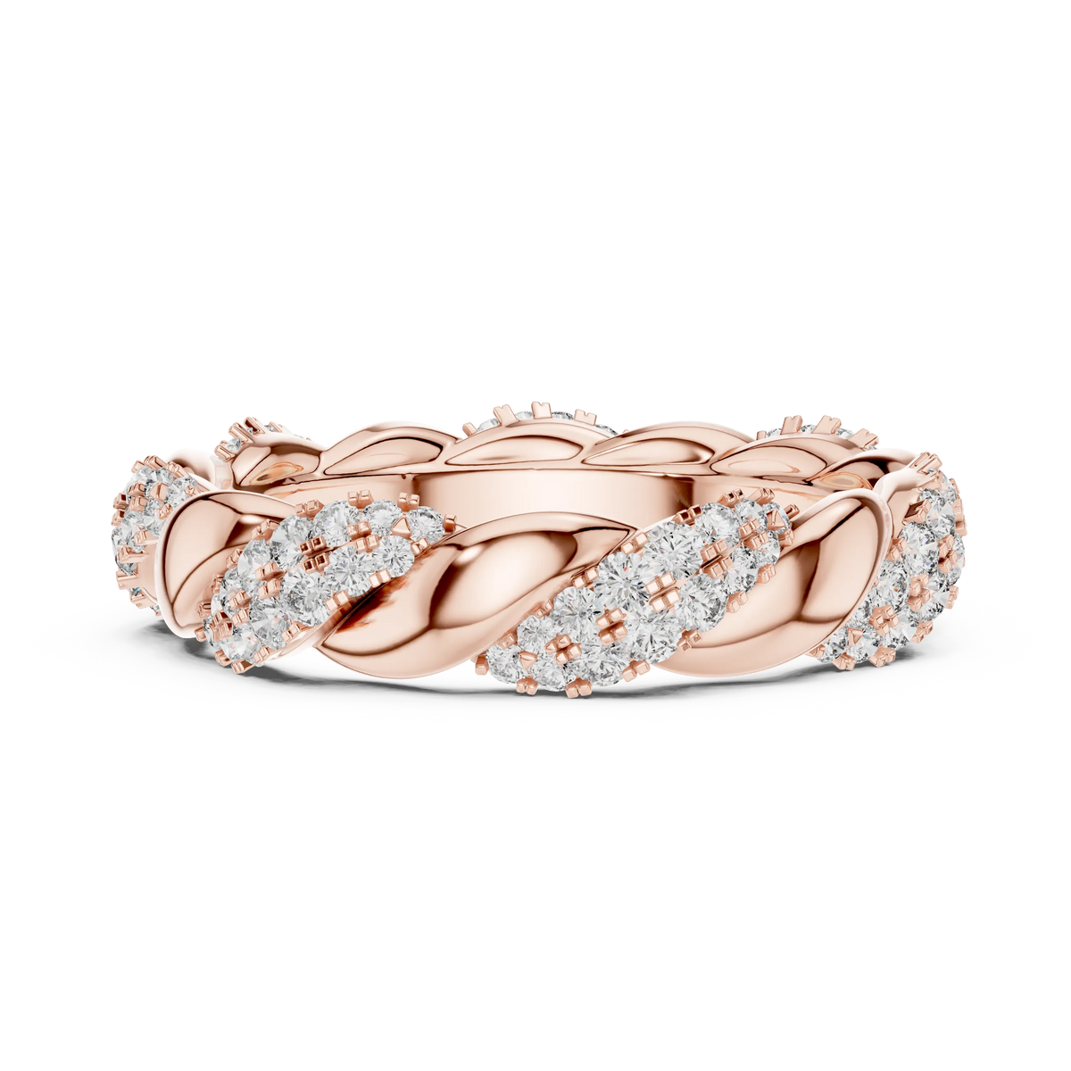Twisted Rope Pavé Moissanite Eternity Band in rose 925 sterling silver, view 3