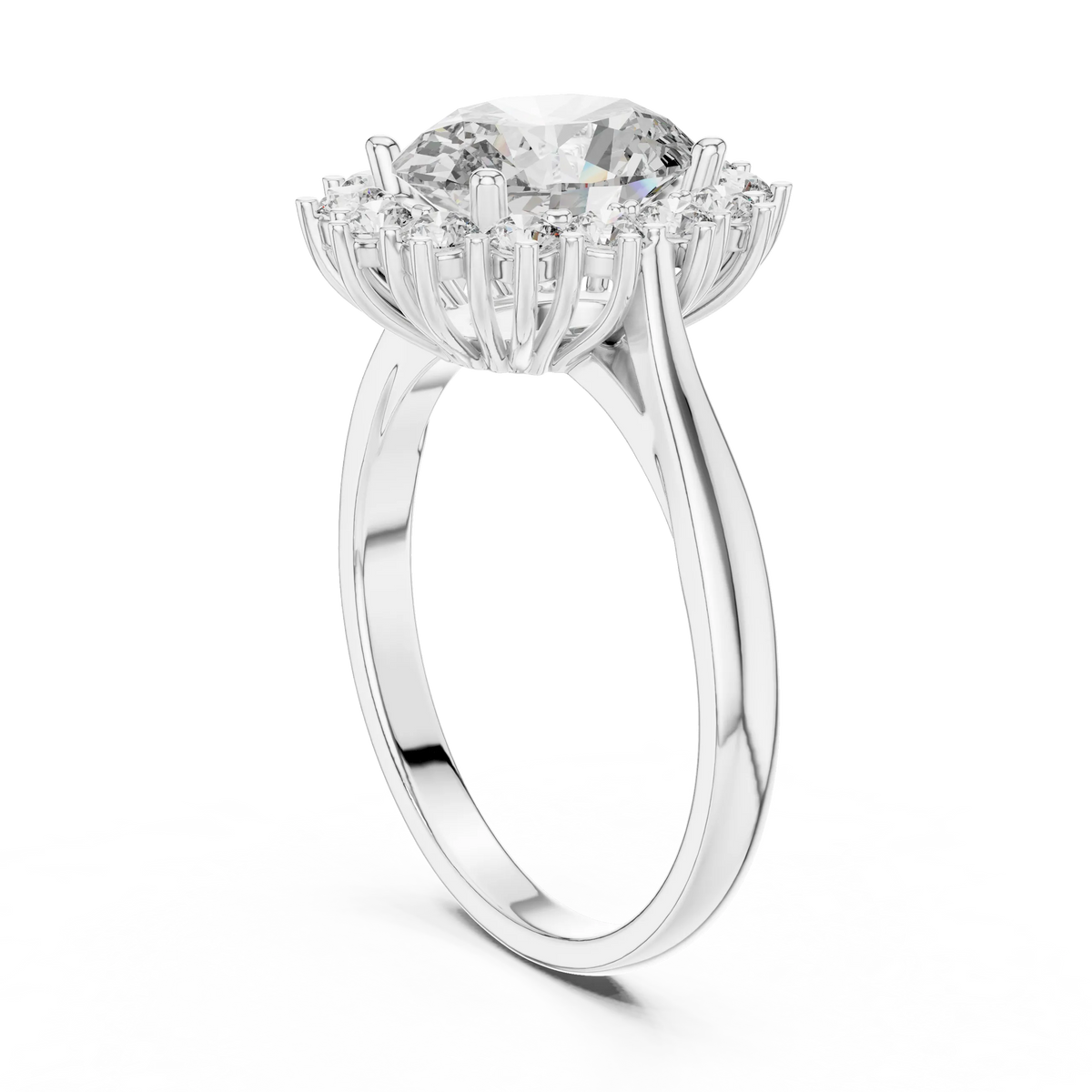 Oval Halo Moissanite Engagement Ring in white 925 sterling silver, view 1