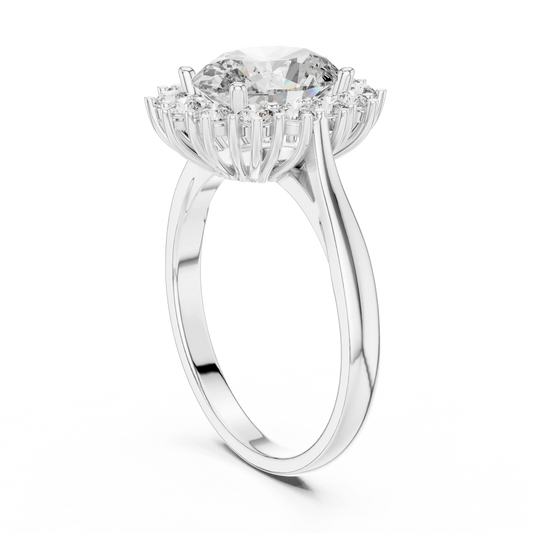 Oval Halo Moissanite Engagement Ring in white 925 sterling silver, view 1