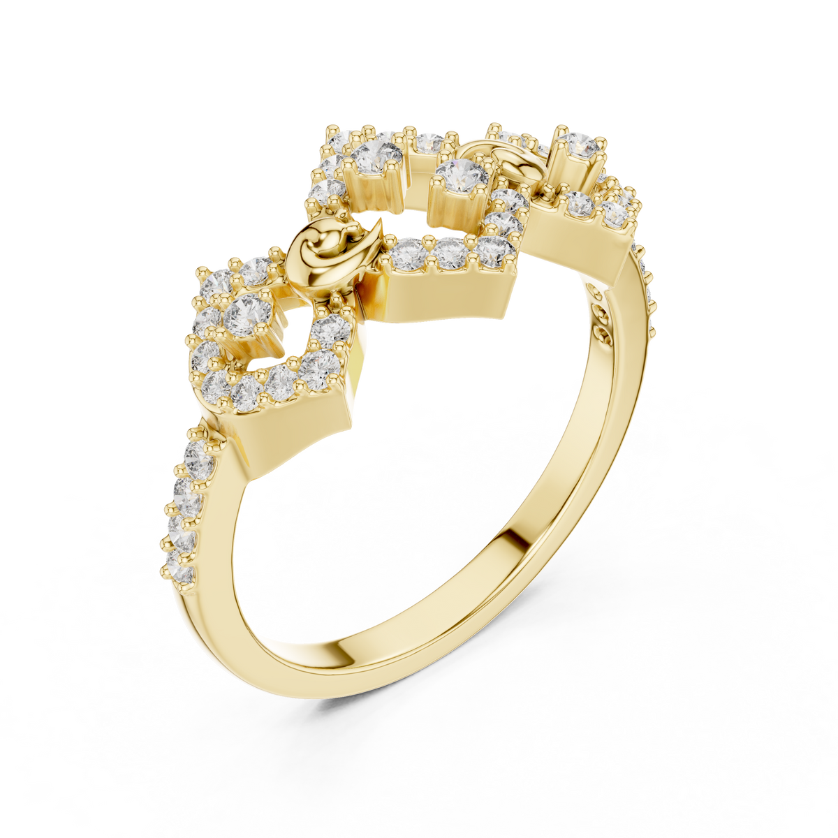 Linked Rhombus Frames Pavé Moissanite Ring in yellow 925 sterling silver, view 2