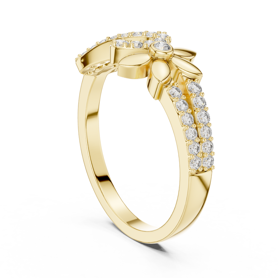 Pavé Infinity and Flower Moissanite Ring in yellow 925 sterling silver, view 1