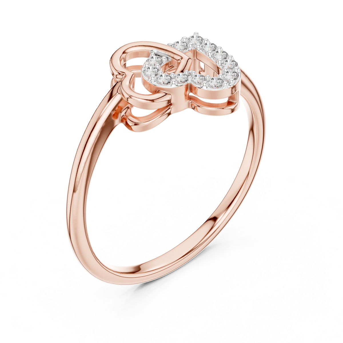 Interlocking Pavé Hearts Moissanite Ring in rose 925 sterling silver, view 2
