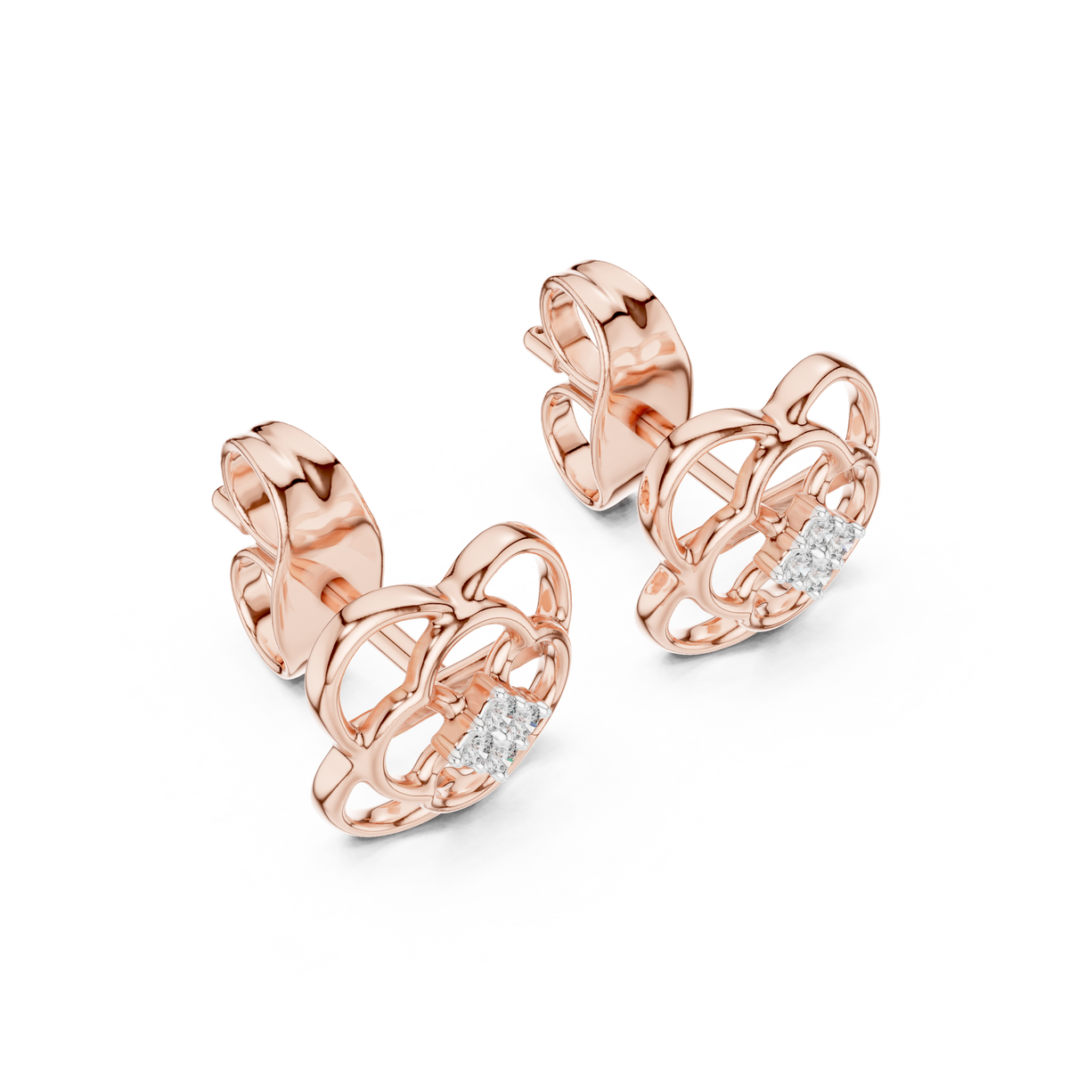 Moissanite Quatrefoil Cluster Stud Earrings in rose 925 sterling silver, view 2