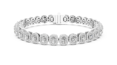 Radiant Cut Halo Moissanite Tennis Bracelet in white 925 sterling silver, view 1
