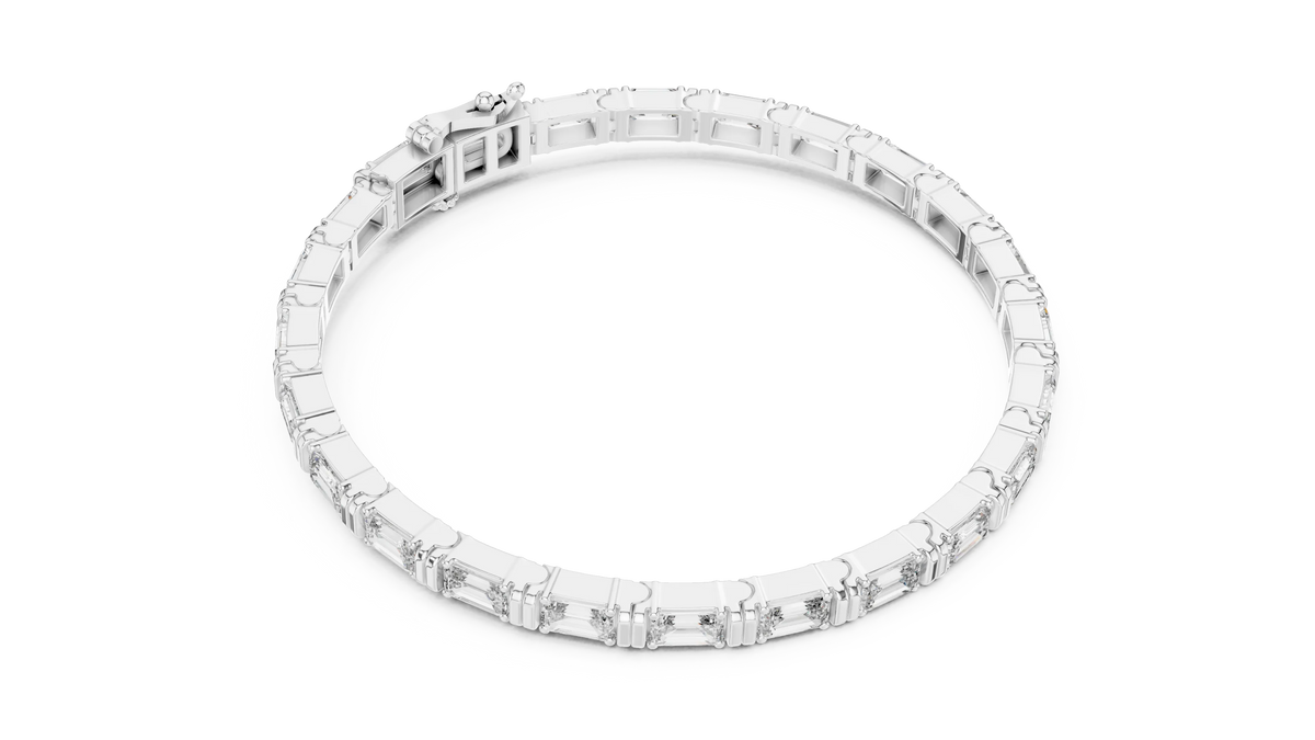 Emerald Cut Moissanite Bar Link Bracelet in white 925 sterling silver, view 3
