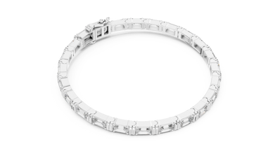 Emerald Cut Moissanite Bar Link Bracelet in white 925 sterling silver, view 3