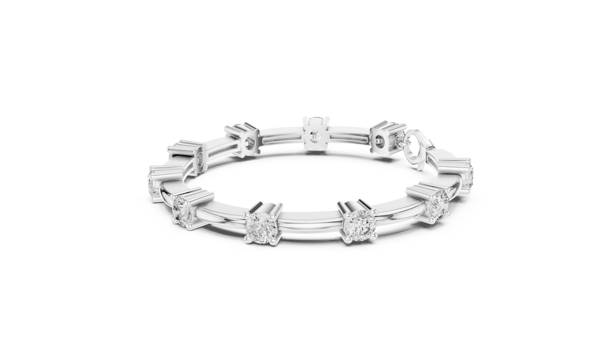 Round Moissanite Station Bar Bracelet in white 925 sterling silver, view 2