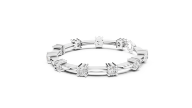 Round Moissanite Station Bar Bracelet in white 925 sterling silver, view 2
