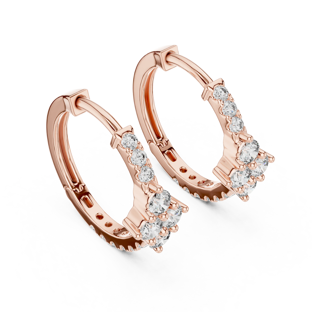 Moissanite cluster huggie hoop earrings in rose 925 sterling silver, view 2