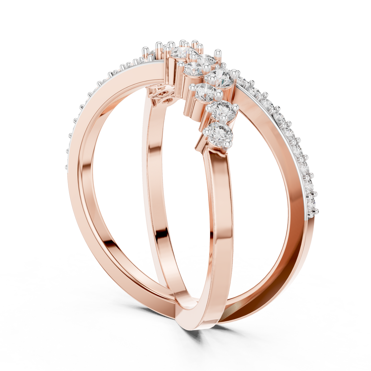 Crossover X Cluster Moissanite Ring in rose 925 sterling silver, view 1