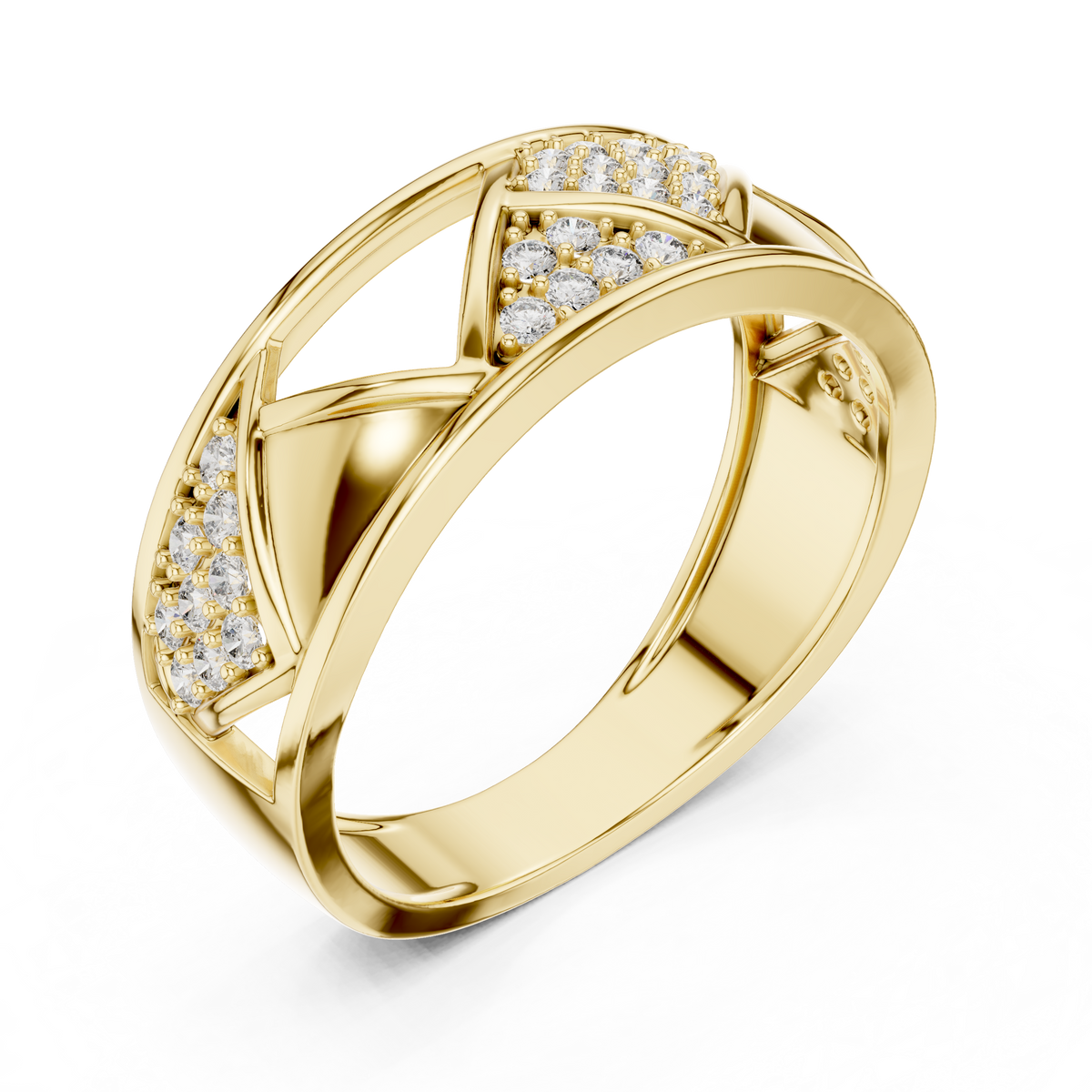 Geometric Lattice Pavé Wide Moissanite Band in yellow 925 sterling silver, view 2