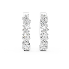 Baguette moissanite scatter hoop earrings in white 925 sterling silver, view 4