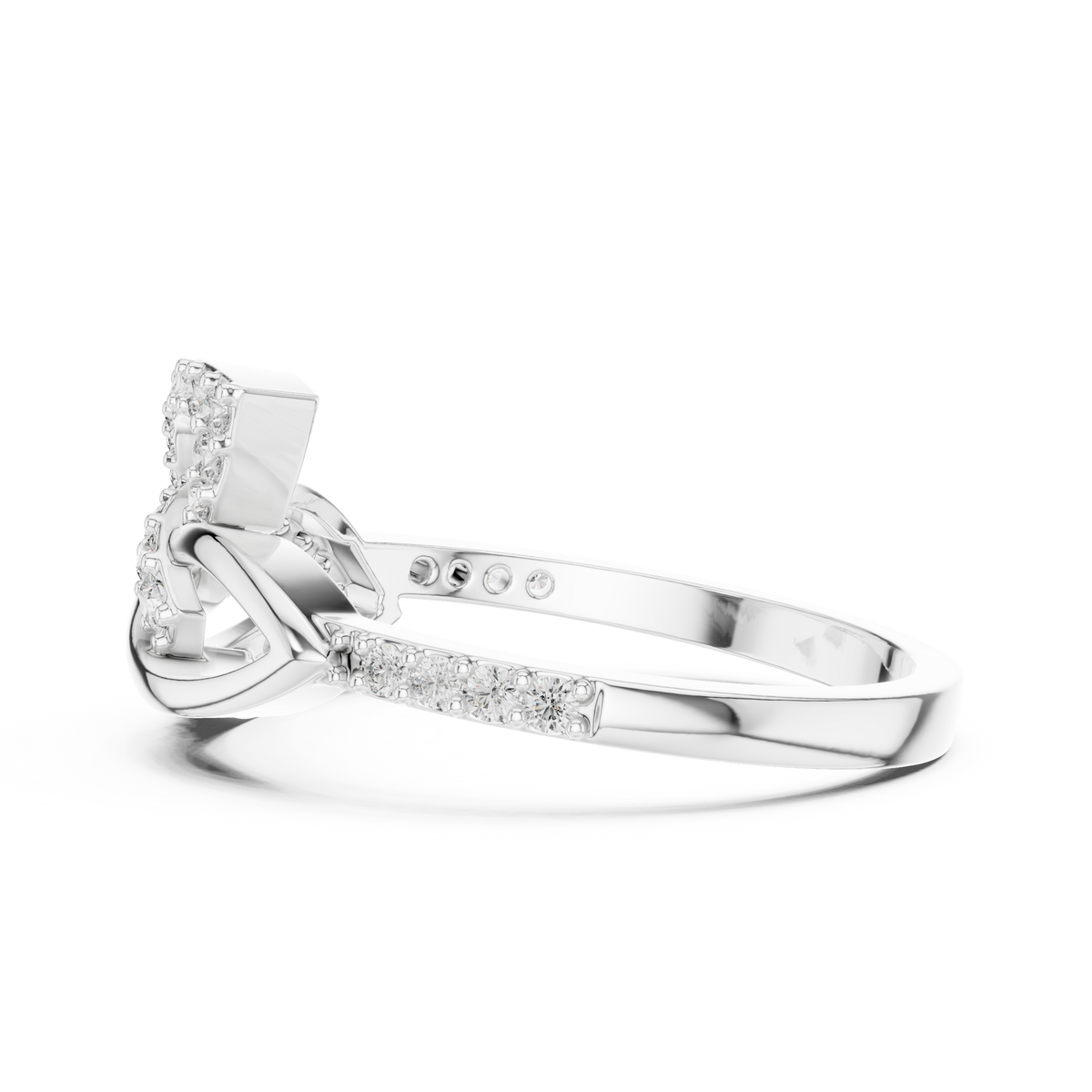 Interlaced Leaf Crossover Moissanite Ring in white 925 sterling silver, view 3
