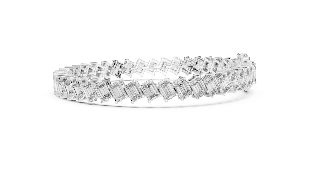 Diagonal Emerald Cut Moissanite Tennis Bracelet in white 925 sterling silver, view 4