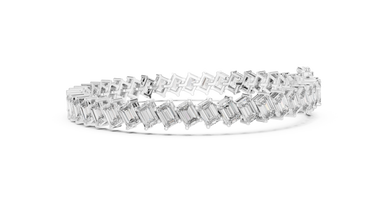 Diagonal Emerald Cut Moissanite Tennis Bracelet in white 925 sterling silver, view 4