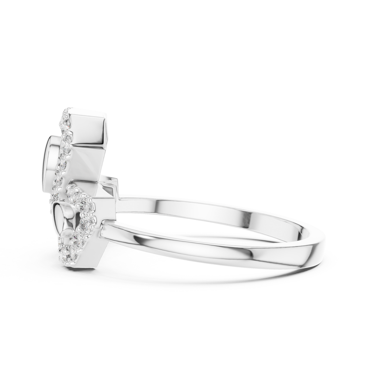 Trefoil Leaf Pavé Moissanite Ring in white 925 sterling silver, view 3