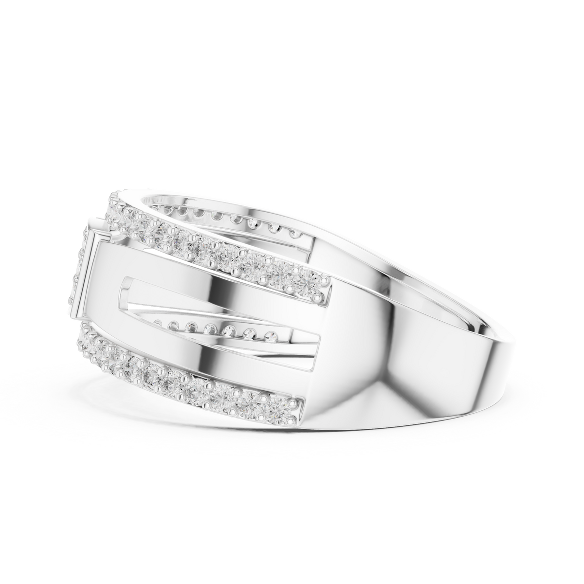 Square Cluster Double-Row Moissanite Band in white 925 sterling silver, view 3