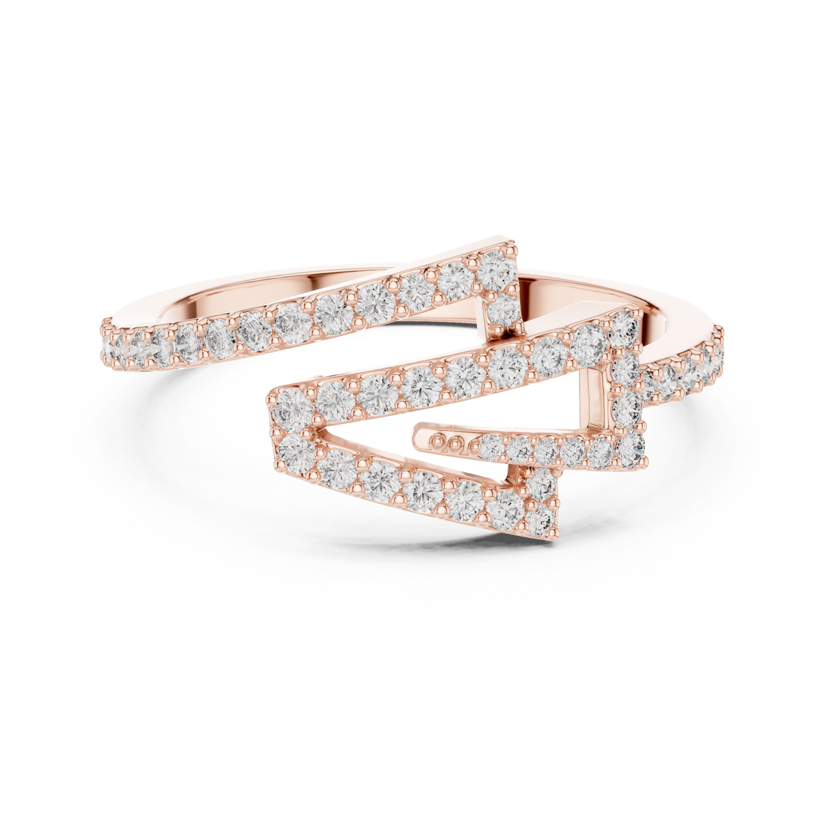 Geometric Zigzag Pavé Bypass Moissanite Ring in rose 925 sterling silver, view 4