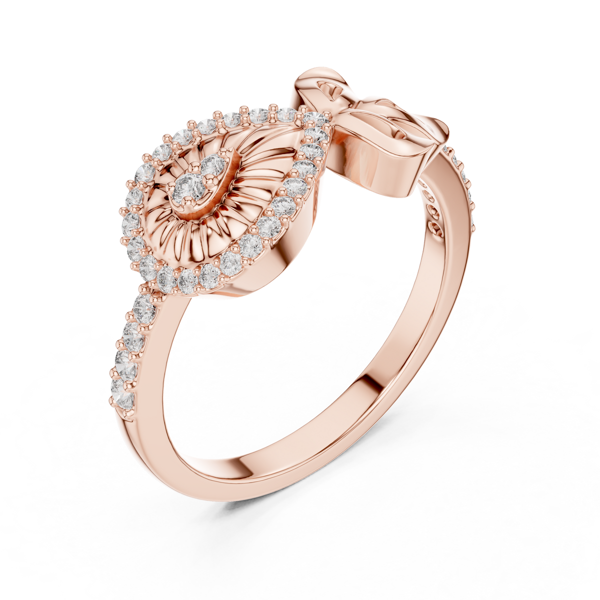Teardrop Sunburst and Bow Pavé Moissanite Ring in rose 925 sterling silver, view 2