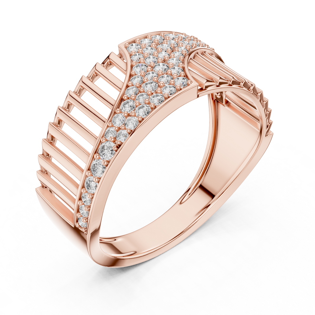 Men's Diagonal Wave Pavé and Ribbed Moissanite Band in rose 925 sterling silver, view 2