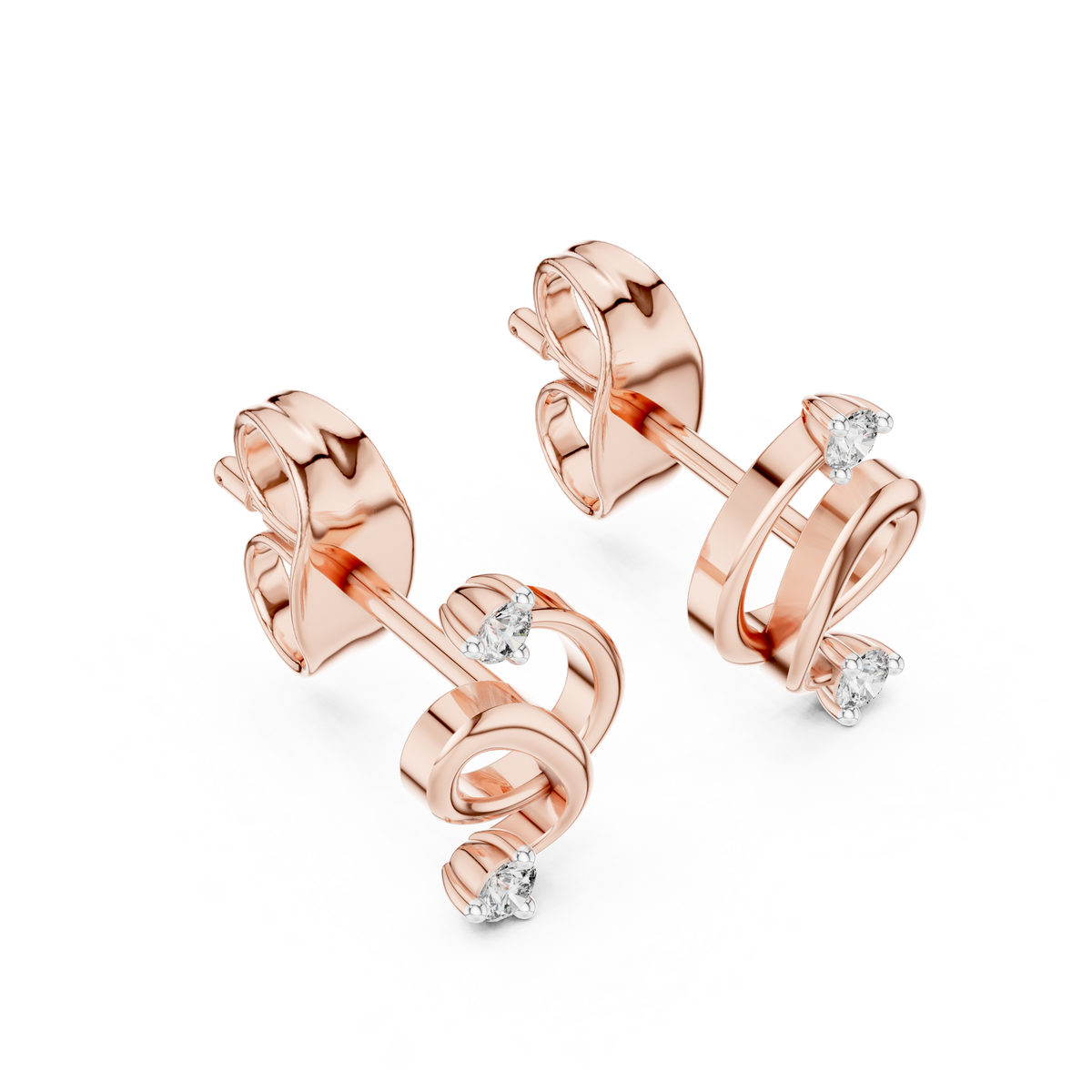 Moissanite Swirl Stud Earrings in rose 925 sterling silver, view 2