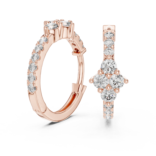 Moissanite cluster huggie hoop earrings in rose 925 sterling silver, view 1