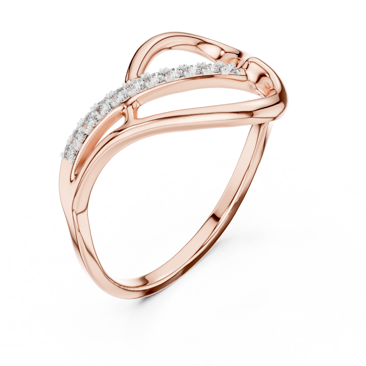 Sideways Heart Pavé Line Moissanite Ring in rose 925 sterling silver, view 2