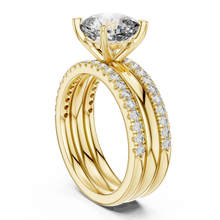 Cushion Cut Solitaire Moissanite Ring with Double Pavé Band in yellow 925 sterling silver, view 1